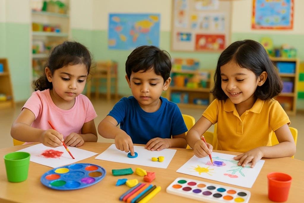 Children exploring drawing and creative activities