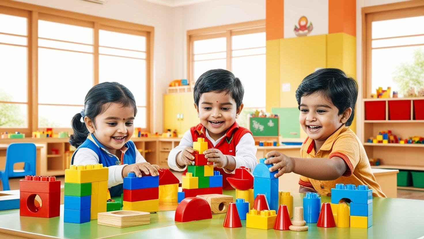 Children building and playing together